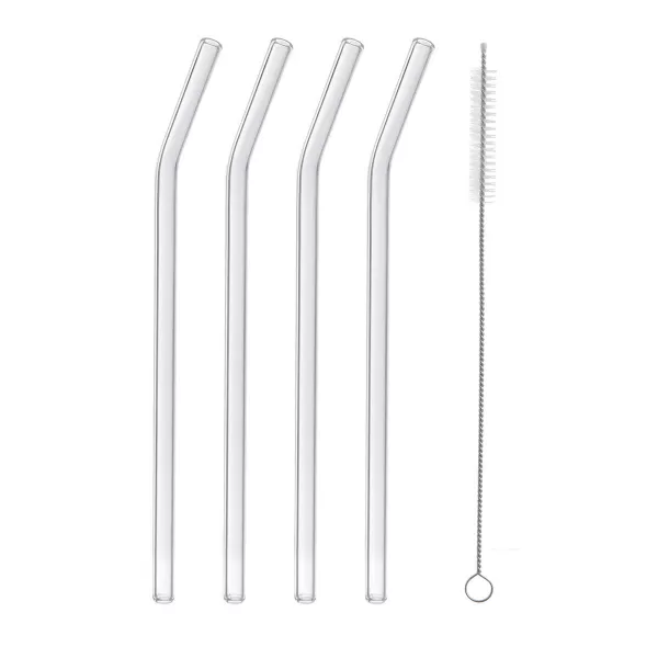 Brčko borosil. sklo nápojové zahnuté 4 ks 20 cm+kartáček