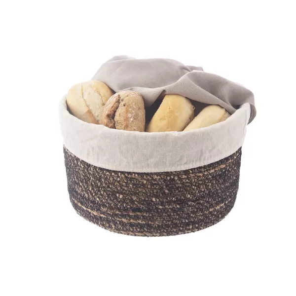 Košík vodní hyacint+textil pr. 18 cm, v. 13 cm smetanová