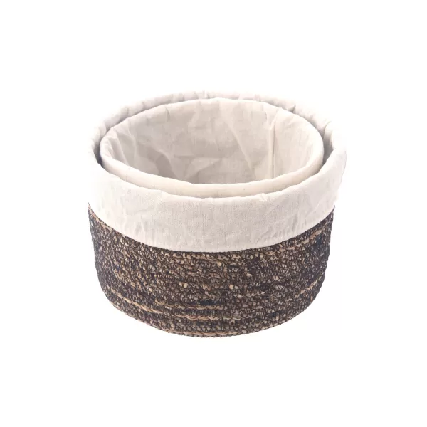 Košík vodní hyacint+textil pr. 18 cm, v. 13 cm smetanová