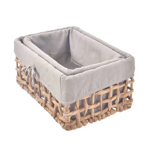 Košík vodní hyacint+textil 31x21x14,5 cm šedá