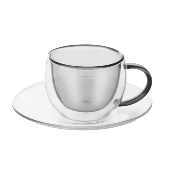Hrnek dvoustěnné borosil. sklo+podš 2ks DOUBLE espresso 0,1 l šedá