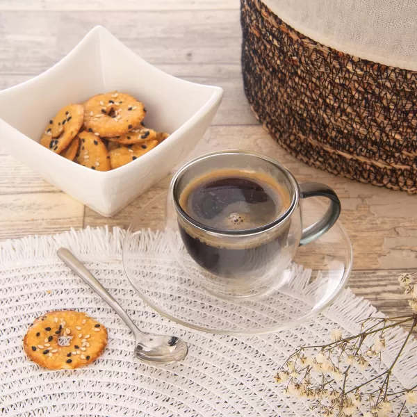 Hrnek dvoustěnné borosil. sklo+podš 2ks DOUBLE espresso 0,1 l šedá