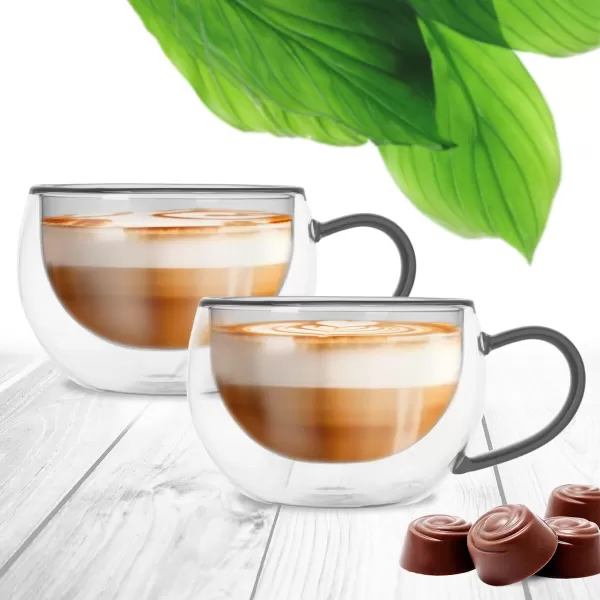 Hrnek dvoustěnné borosil. sklo 2ks DOUBLE cappuccino 0,33 l,šedá