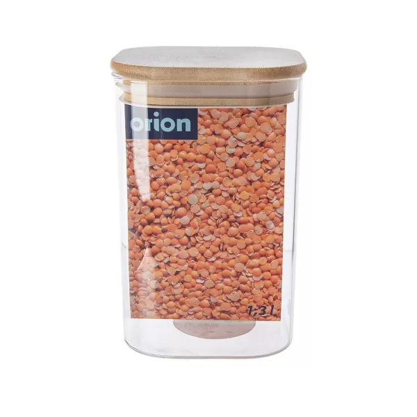 Dóza borosil. sklo/bambus 1,3 l hranatá