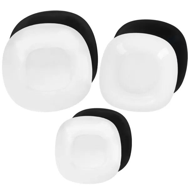 Sada jídelní opál. sklo LUNA black and white hran.18 ks