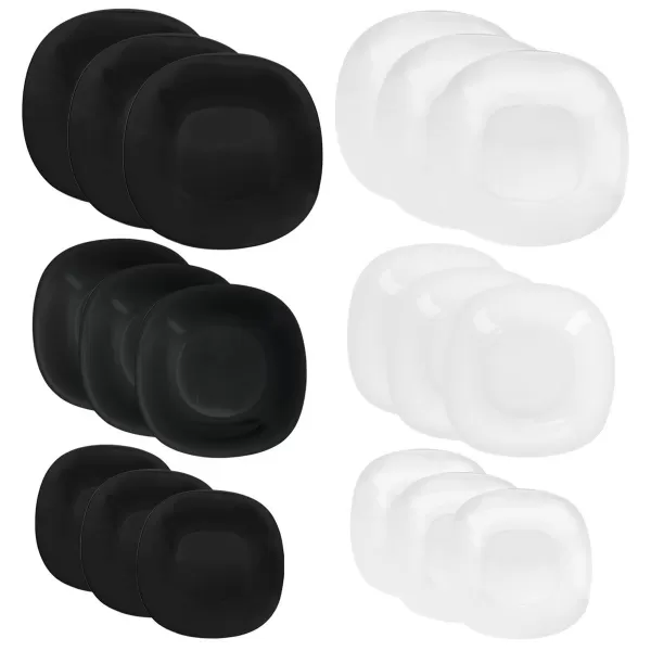Sada jídelní opál. sklo LUNA black and white hran.18 ks