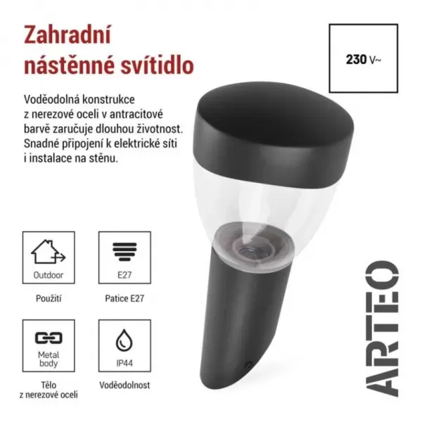 EMOS ZGA020P LED zahradní svítidlo nástěnné E27,IP44,MAX 15W