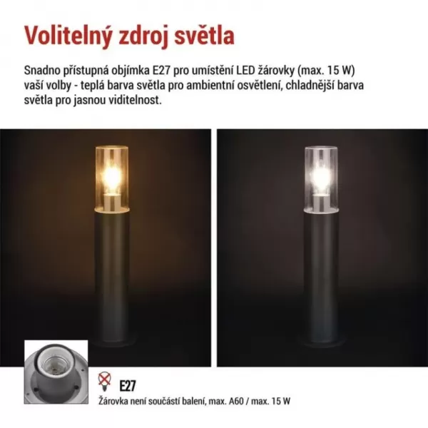 EMOS ZGC0A0P LED zahradní svítidlo sloupek E27,IP44,MAX 15W