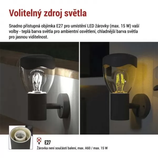 EMOS ZGA010P LED zahradní svítidlo nástěnné E27,IP44,MAX 15W