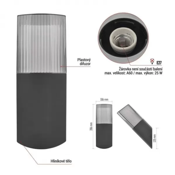 EMOS ZGL020P LED zahradní svítidlo nástěnné E27,IP54,MAX 25W