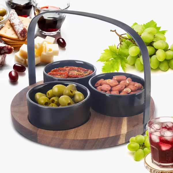 Miska ker.+akácie tác+ucho servírovací set BLACK