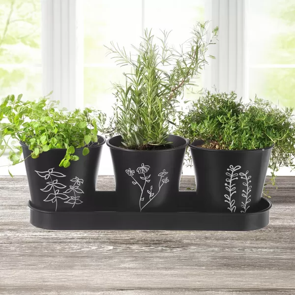 Květináč kov bylinky BLACK pr. 11 cm 3 ks+podtácek