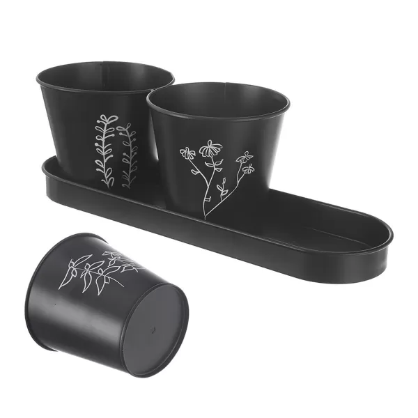 Květináč kov bylinky BLACK pr. 11 cm 3 ks+podtácek