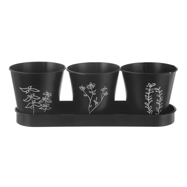 Květináč kov bylinky BLACK pr. 11 cm 3 ks+podtácek