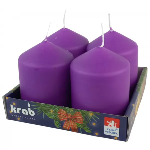 Svíčka adventní válec 60x80 mm - fialová (4ks)