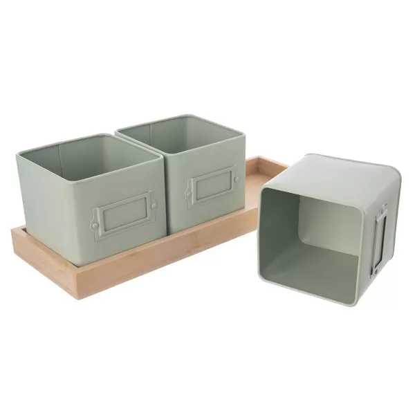 Květináč kov bylinky GREENISH 11,5x11,5 cm 3 ks+ bambus. podtácek