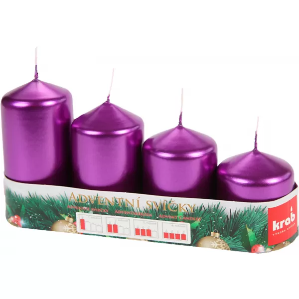 Svíčka adventní schody 50x60/75/90/105mm fialová metalická