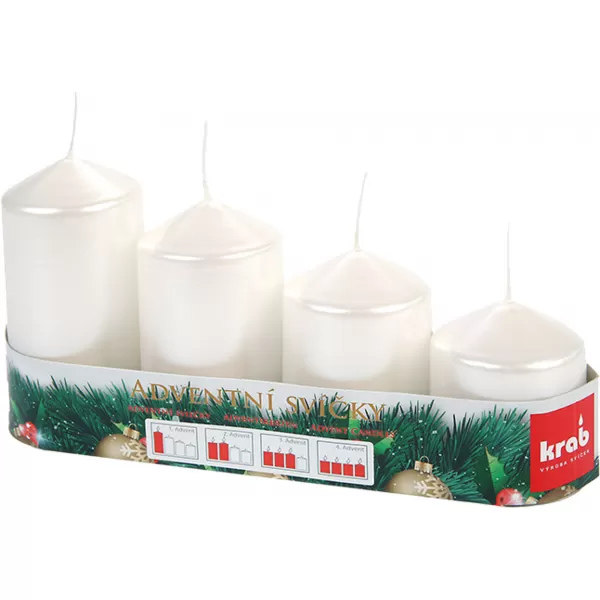 Svíčka adventní schody 50x60/75/90/105mm bílá metalická perleť