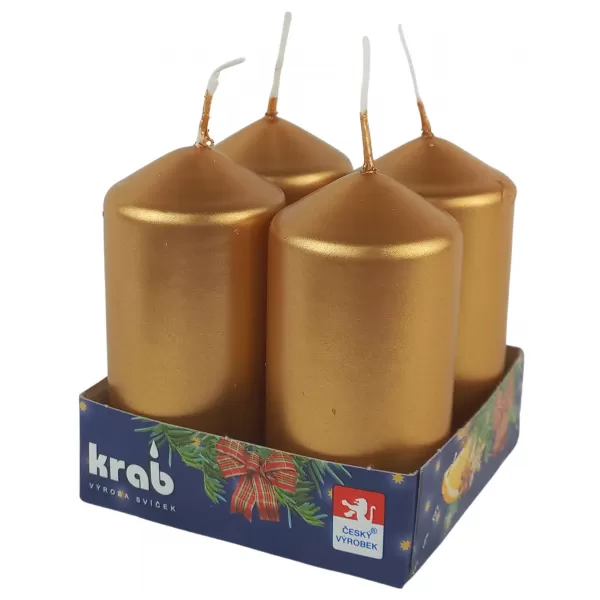 Svíčka adventní válec 40x80 mm - metalická zlatá (4ks)