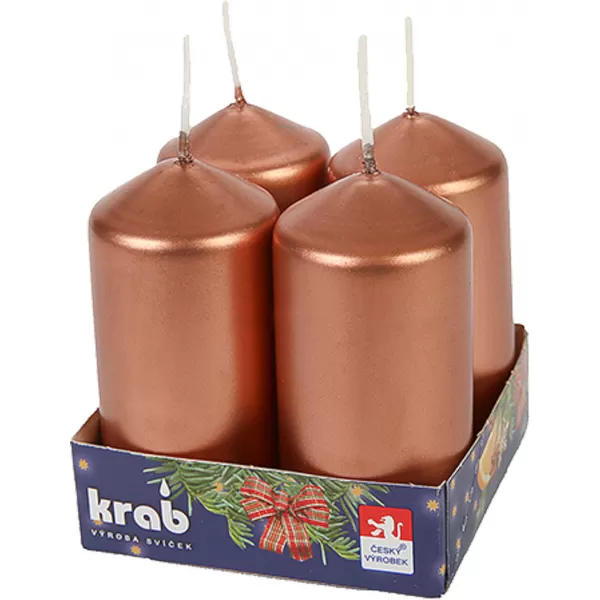 Svíčka adventní válec 40x80mm - metalická měděná (4ks)