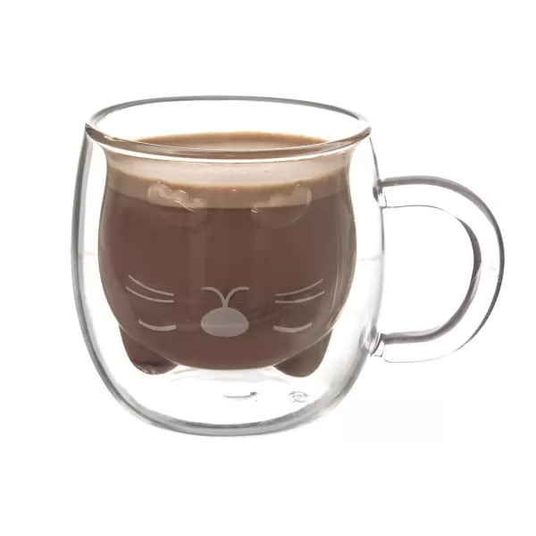 Hrnek dvoustěnné sklo DOUBLE kočka 0,3 l