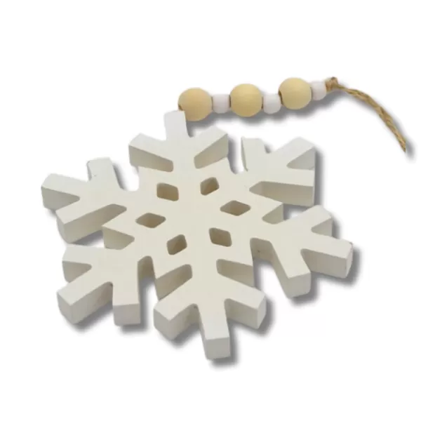 Dekorace - Vločka dřevo závěs bílá složitá 12,5cm