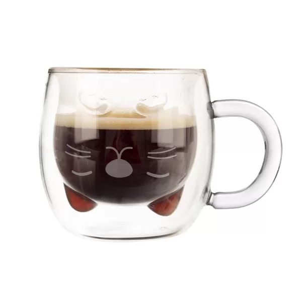 Hrnek dvoustěnné sklo DOUBLE kočka 0,3 l