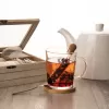 Hrnek sklo/bambus podšálek+infuzér DOMKY 0,42 l
