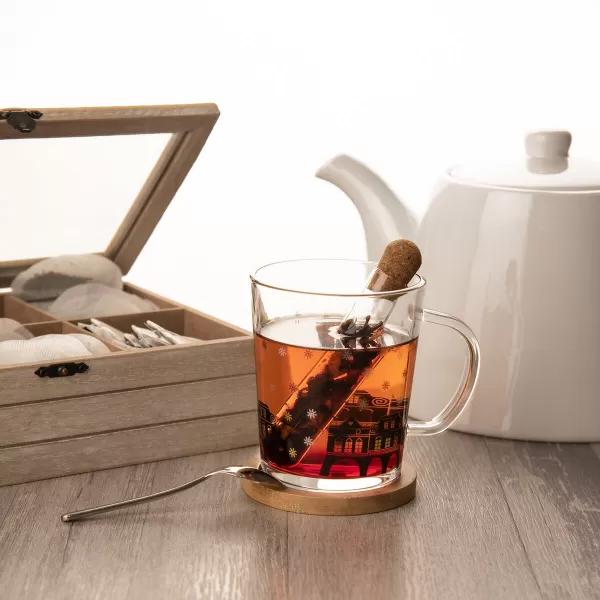 Hrnek sklo/bambus podšálek+infuzér DOMKY 0,42 l
