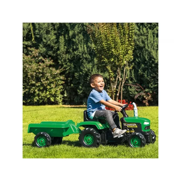 Dětský traktor šlapací s vlečkou zelený