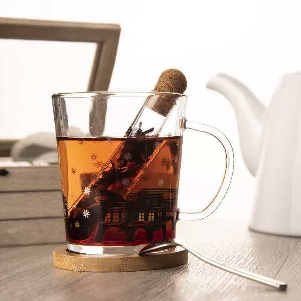 Hrnek sklo/bambus podšálek+infuzér DOMKY 0,42 l