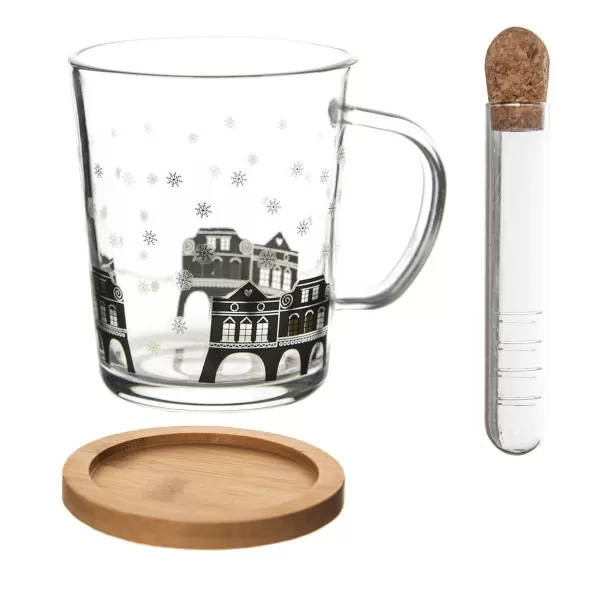 Hrnek sklo/bambus podšálek+infuzér DOMKY 0,42 l