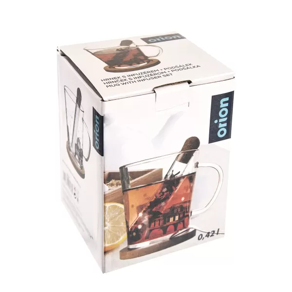 Hrnek sklo/bambus podšálek+infuzér DOMKY 0,42 l