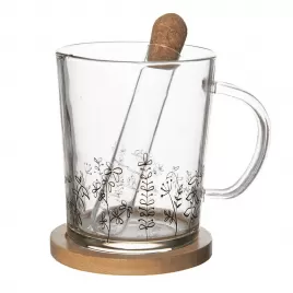 Hrnek sklo/bambus podšálek+infuzér LOUKA 0,42 l