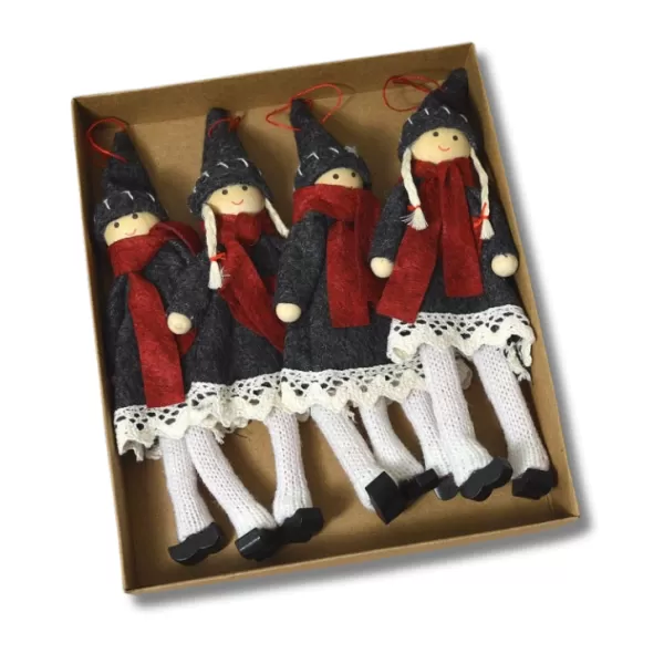 Dekorace - Figurky látka se šálou 18cm 4ks šedé