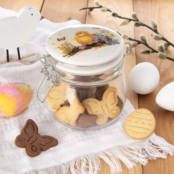 Dóza sklo/kov klip keram. víčko JARO kuře 0,5 l