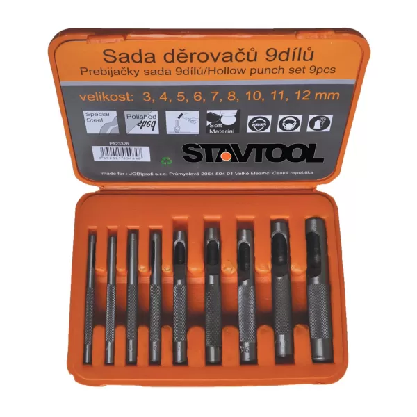 XT Sada děrovačů 3-12mm 9 dílů - plastový obal