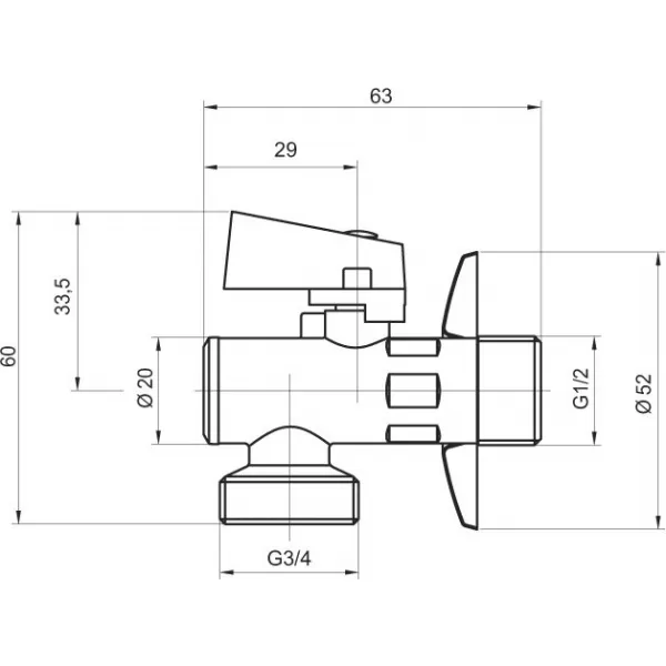 Ventil pračkový rohový s filtrem,krytkou a kov.pákou1/2X3/4 CF3010/20