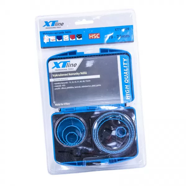 XT Sada vykružovacích korunek 9 dílů | 19-73 mm, plastový box