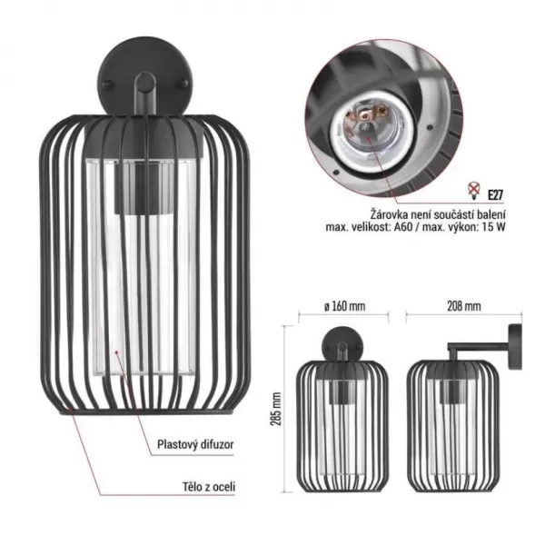 EMOS ZGD010P LED zahradní svítidlo nástěnné E27,IP44,MAX 15W
