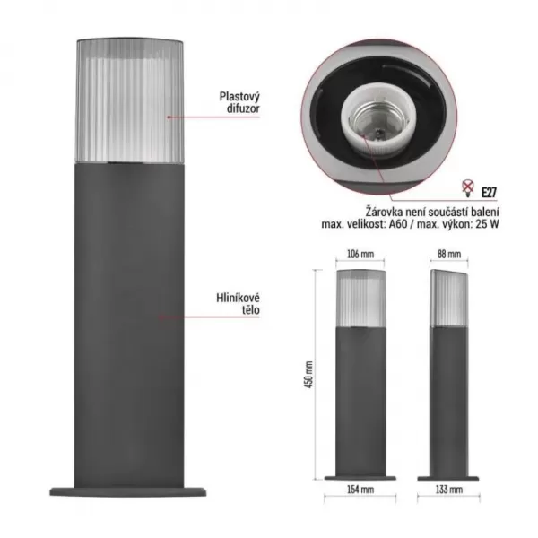 EMOS ZGL0A0P LED zahradní svítidlo sloupek E27,IP54,MAX 25W