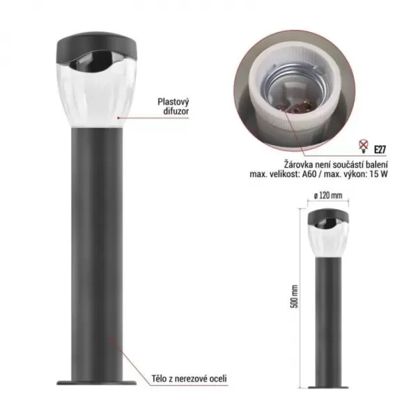 EMOS ZGA0A0P LED zahradní svítidlo sloupek E27,IP44,MAX 15W