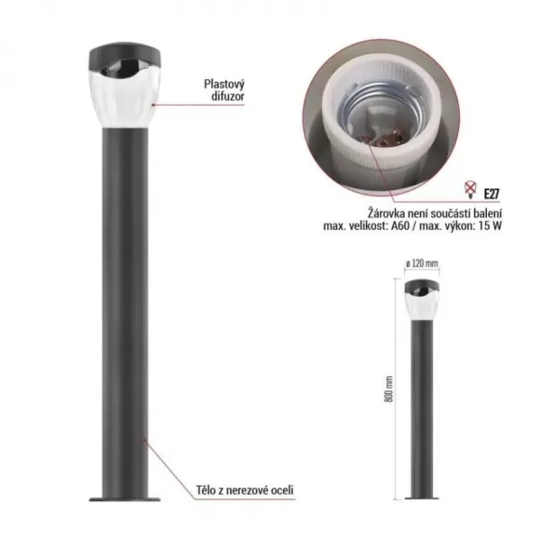 EMOS ZGA0C0P LED zahradní svítidlo sloupek E27,IP44,MAX 15W