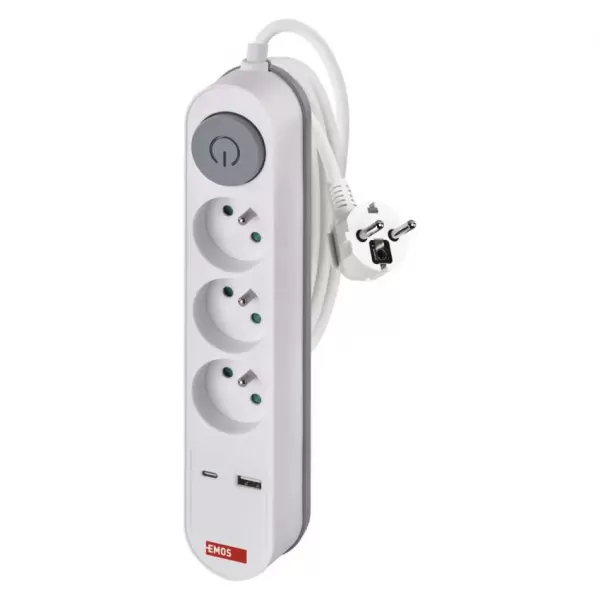 EMOS Prodlužka 3Z 2M s vyp. 1,5mm P1312PD+USB A+C FAST CHARGING