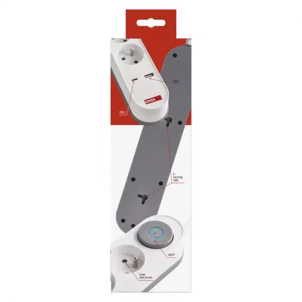 EMOS Prodlužka 3Z 2M s vyp. 1,5mm P1312PD+USB A+C FAST CHARGING
