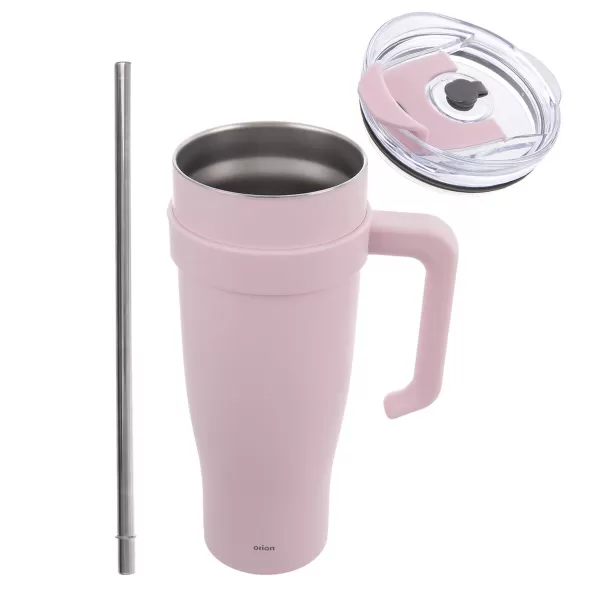Hrnek TERMO pohár nerez/UH+brčko 1,2 l růžová