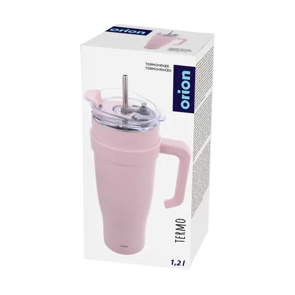 Hrnek TERMO pohár nerez/UH+brčko 1,2 l růžová