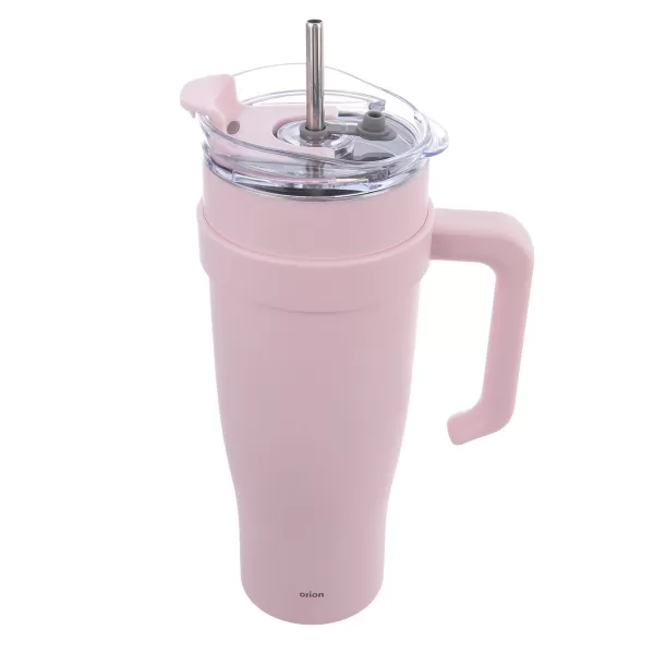 Hrnek TERMO pohár nerez/UH+brčko 1,2 l růžová
