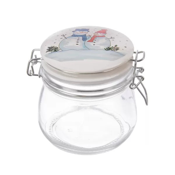 Dóza sklo/kov klip keram. víčko SNĚHULÁK 0,5 l