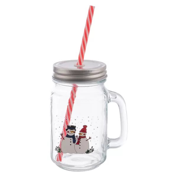 Sklenice Straw víčko+brčko SNĚHULÁK 0,5 l